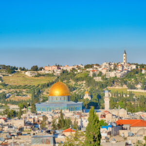 Dome of the Rock Mosque on the Temple Mount and the Mount of Oli