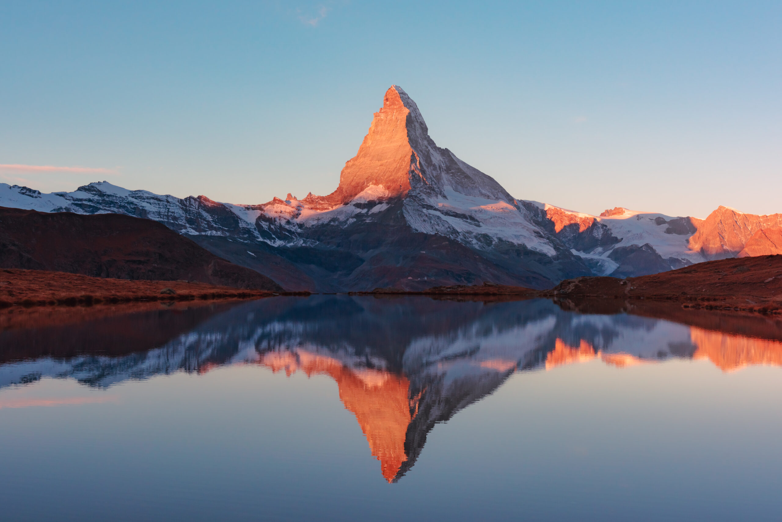 Colorful sunrise on Stellisee lake