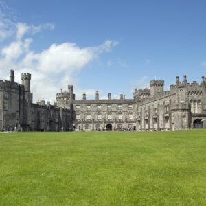 Panoramic shot of a sunny day in the gardens of Kilkenny Castle