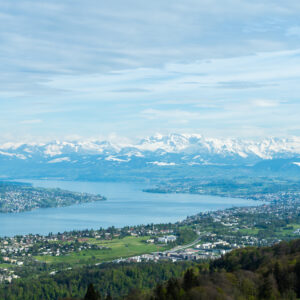Lake Zurich and The Alps. Aerial View