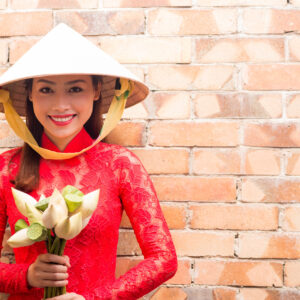 Vietnamese Woman with Flower Bouquet
